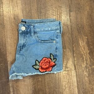Express Low Rise Rose Patch Denim Shorts Size 2